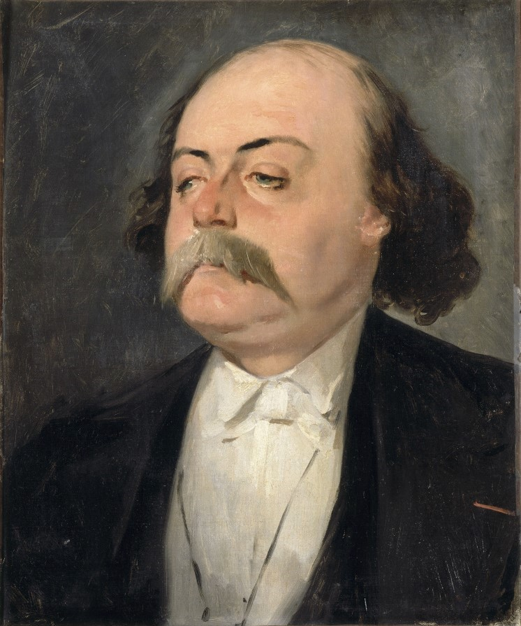 Painting of French novelist Gustave Flaubert wearing evening dress and facing right. By Eugene Giraud, 1856.