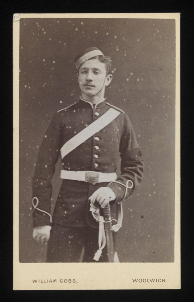 Black and white photograph of the Prince Imperial as a military cadet in Woolwich. Circa 1878. 