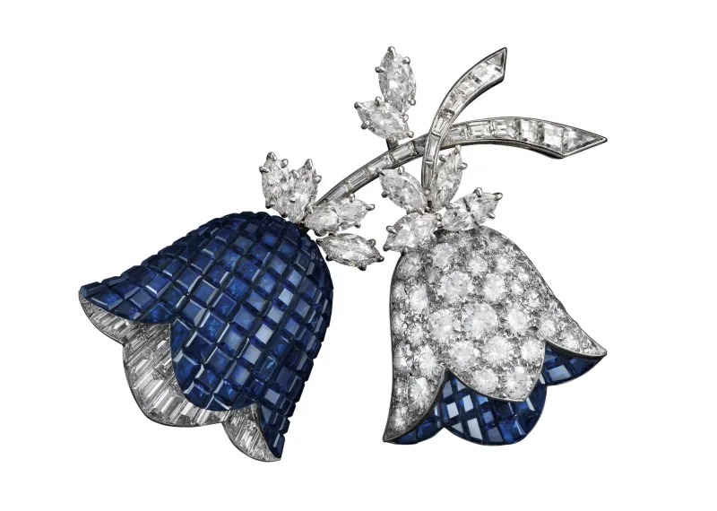 Sapphire and diamond bellflower clip by Van Cleef and Arpels, 1969. 