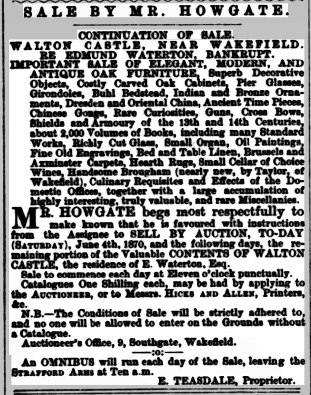 Newspaper notice of sale of Edmund Waterton ring collection, 4 June 1870.